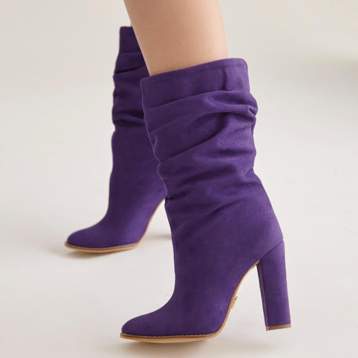 Camel Brown Suede Slouch Boots – close-up