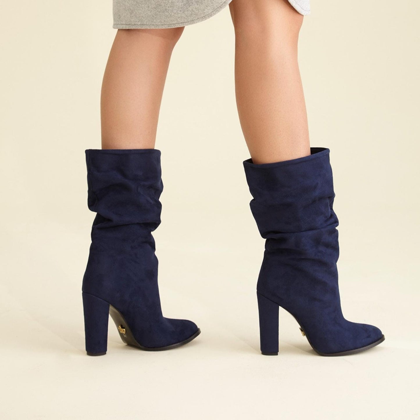 Camel Brown Suede Slouch Boots | High Block Heel Mid-Calf Boots | Soft Pointed Toe Fall Fashion for Women