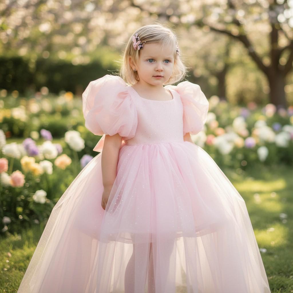 Handmade Pink Princess Tulle Dress – detail shot