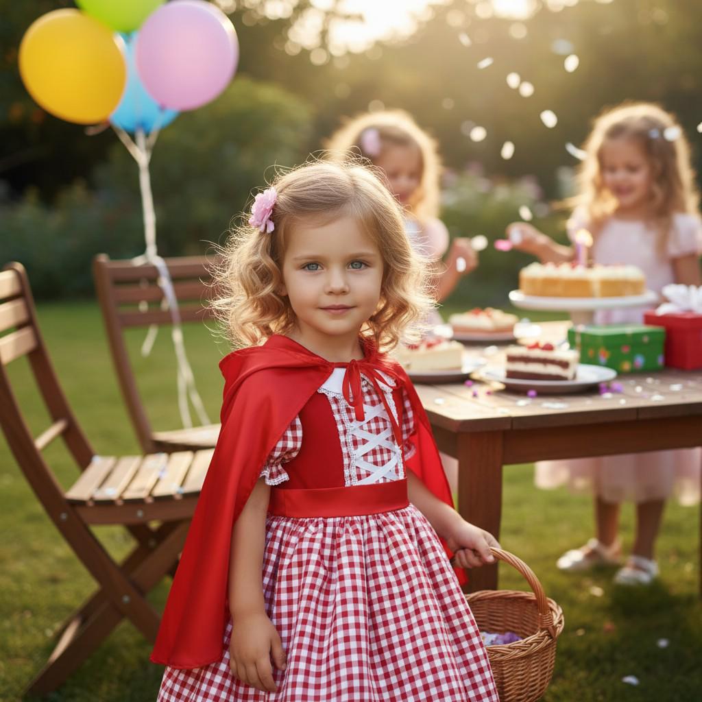 Red Elsie Girl Dress with Cape | Elegant Toddler Party Costume | Baby Girl Gift Dress – close-up