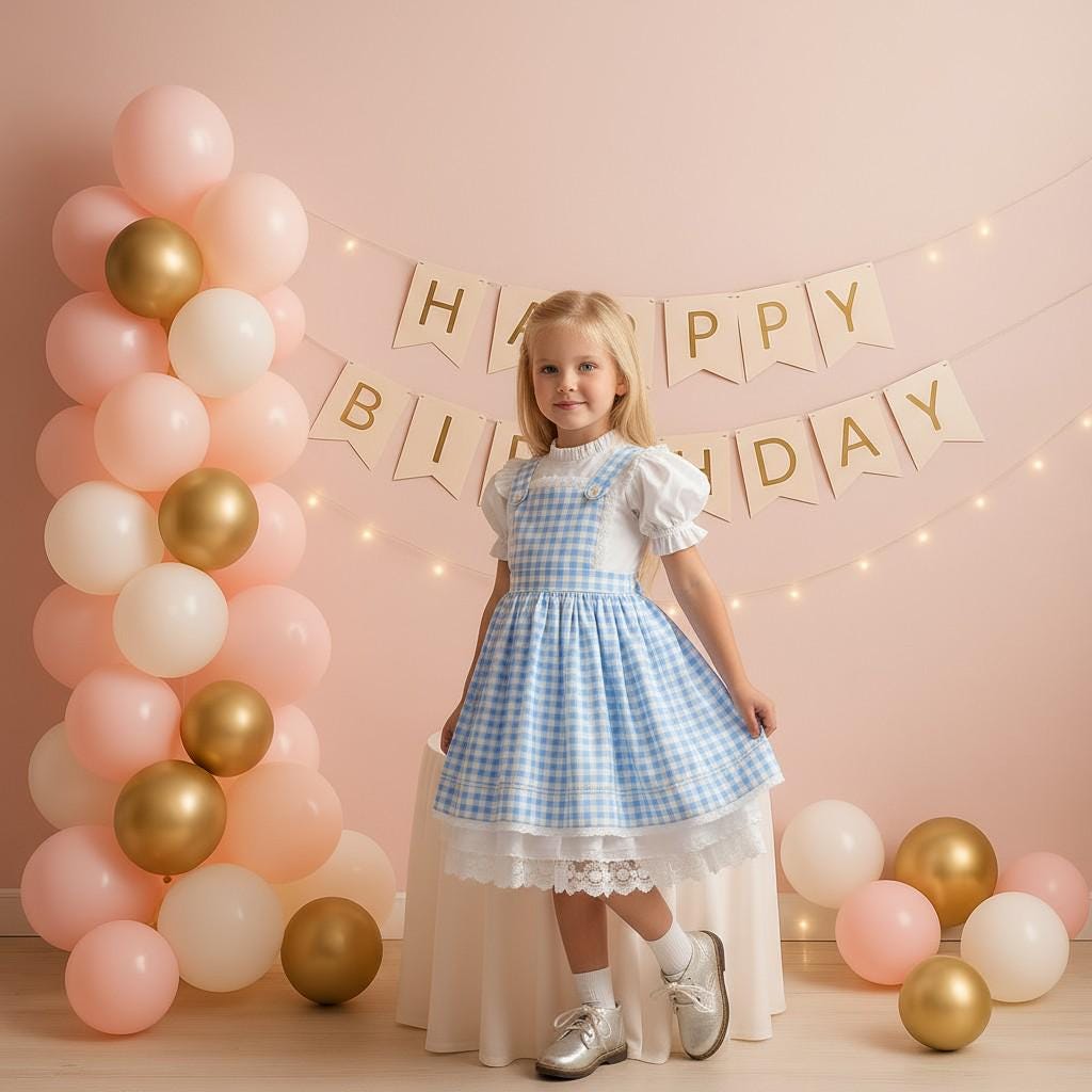 Blue Dorothy Girl Dress | Toddler Birthday Outfit | Wizard Costume | Handmade Princess Party Dress for Girls – detail shot