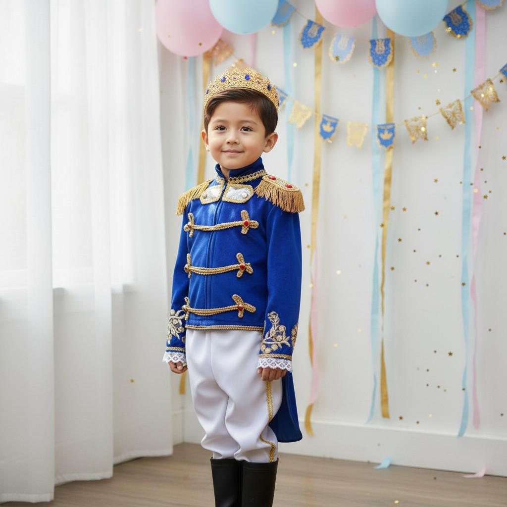 Royal Blue Prince Baby Costume | Personalized First Birthday Outfit | Gold Embroidered Prince Suit for Boys | Luxury Handmade Baby Set