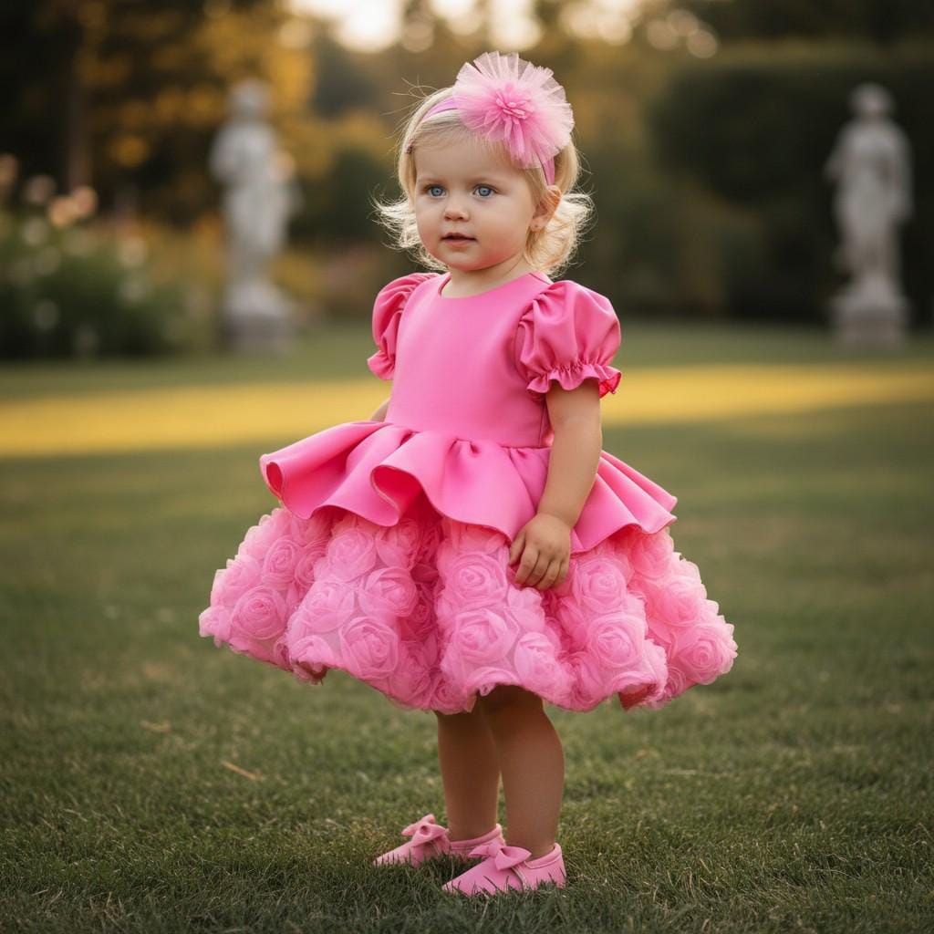 Christmas Toddler Dress: Green & Red Tulle Ruffle Holiday Dress – close-up