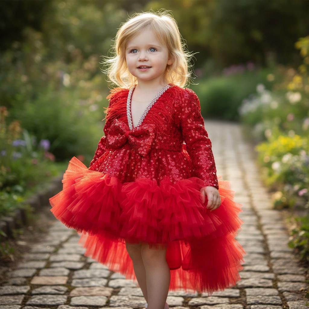 Red Tulle Christmas Dress: Holiday Toddler Party Dress for birthdays
