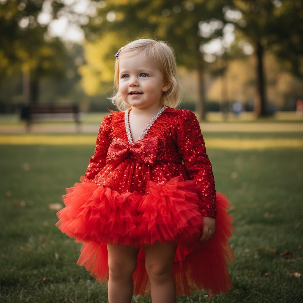 Red Tulle Christmas Dress: Holiday Toddler Party Dress – side view