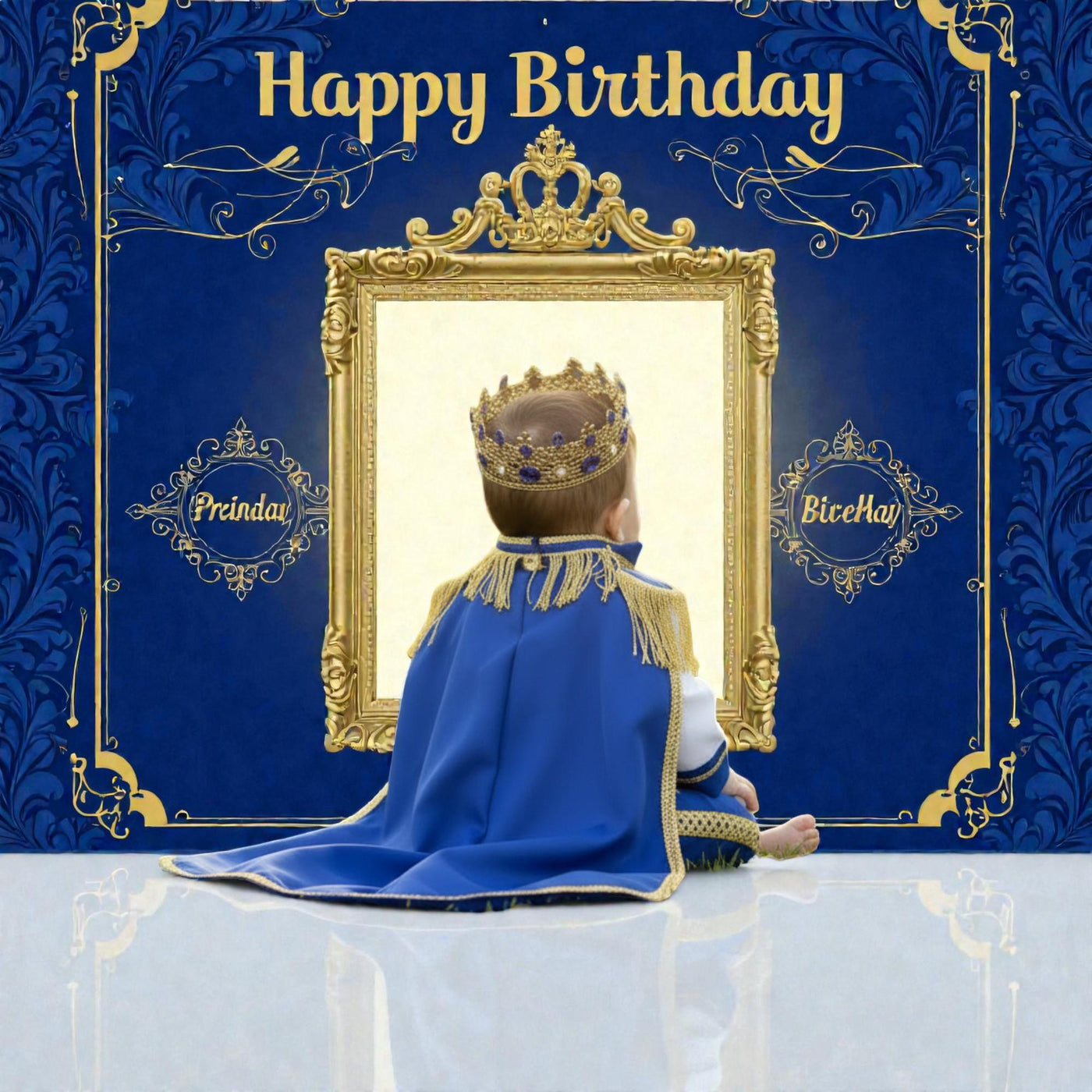 Baby Prince First Birthday Outfit | Royal Blue & Gold Cake Smash Costume – side view