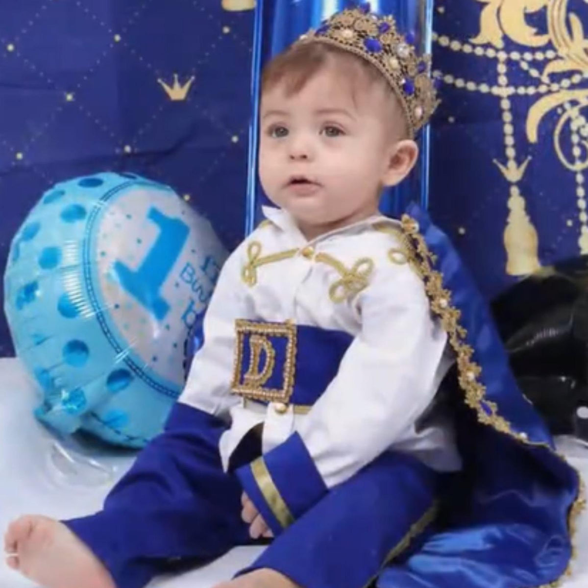 Blue and gold baby prince first birthday cake smash outfit by SimmiUnique