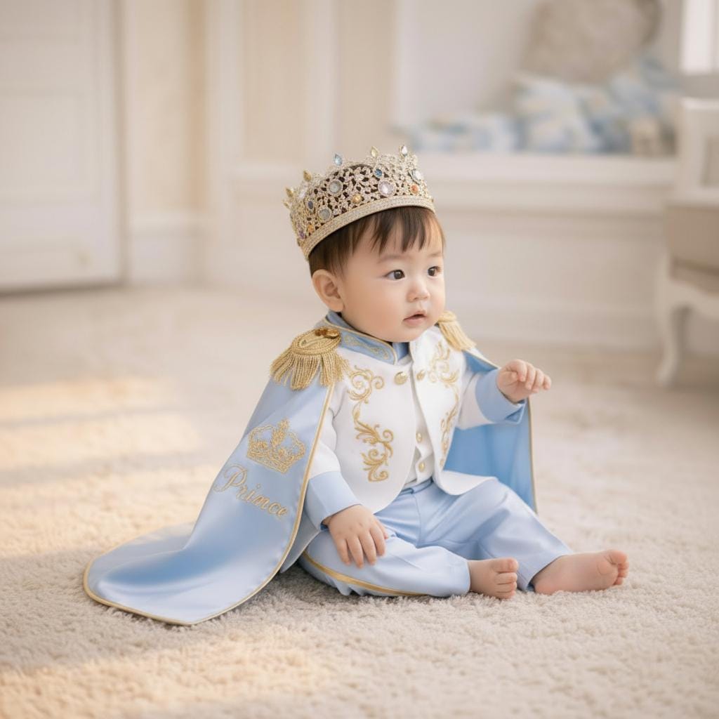 Baby Boy Outfit Blue Gold Prince Birthday Suit – close-up