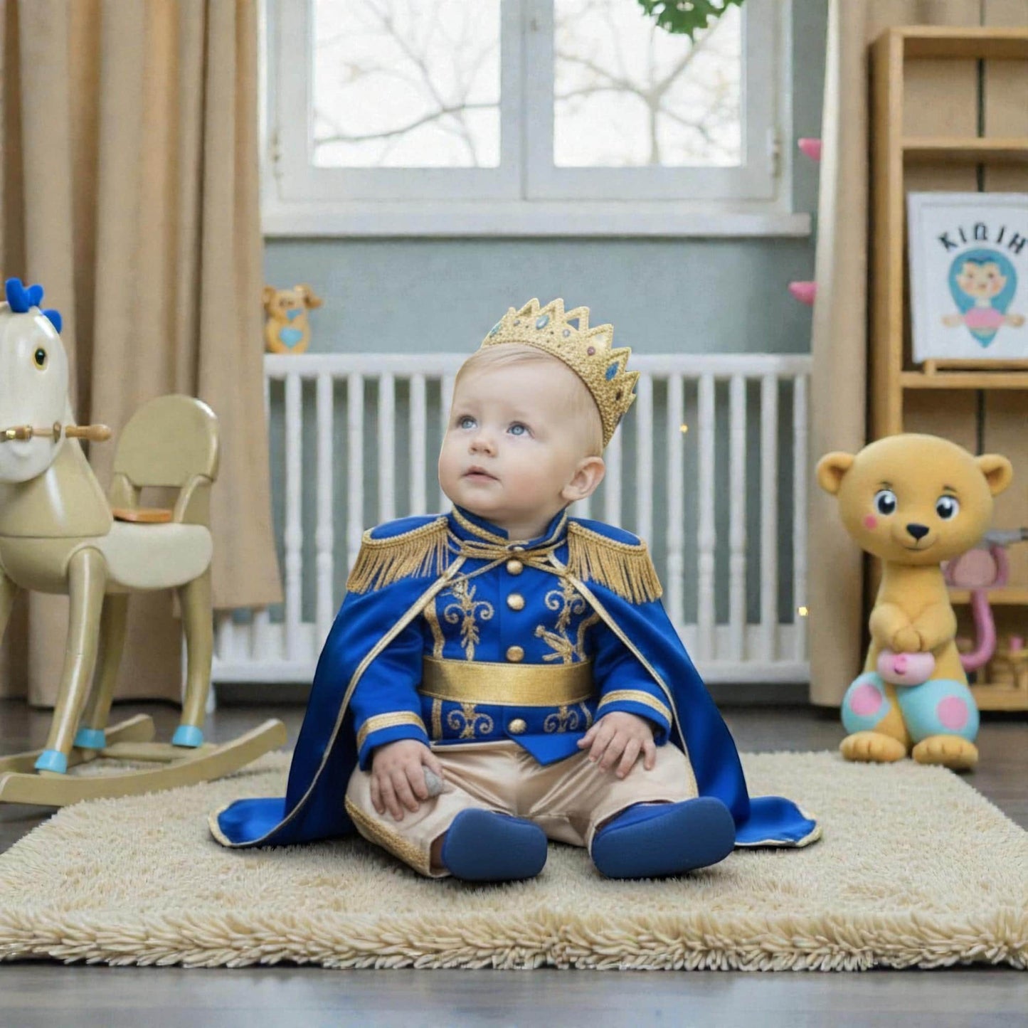 Personalized Prince Baby Outfit, Royal Boy Costume with Crown Cape, First Birthday Prince Charming, Baby Boy Photoshoot Costume