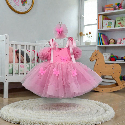 Pink Princess Baby Dress – Luxury Tulle Birthday Gown – Handmade Toddler Party Outfit