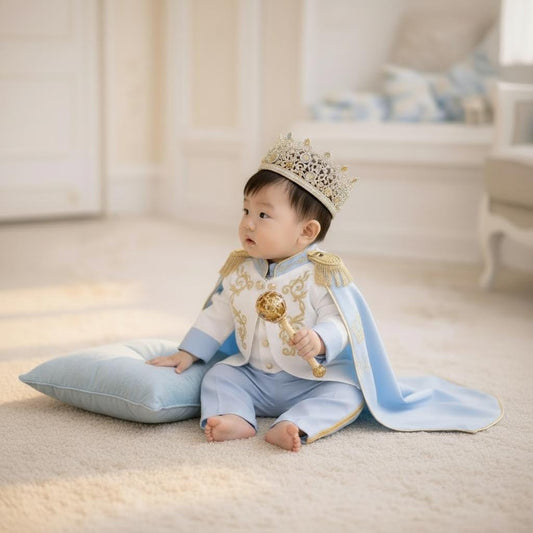 Personalized Baby Boy Prince Outfit – Royal Blue Gold First Birthday Set