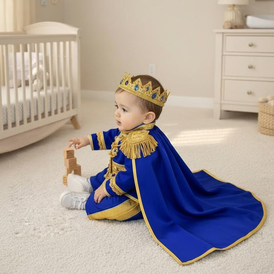 Royal Blue Baby Prince Costume, Gold Crown Outfit, First Birthday