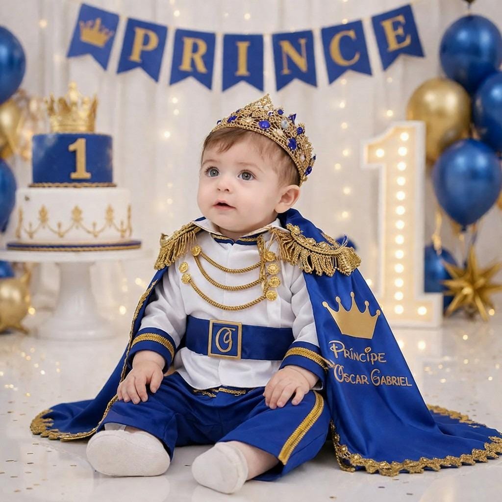 Royal Blue Prince Outfit for Baby Boy 1st Birthday – side view