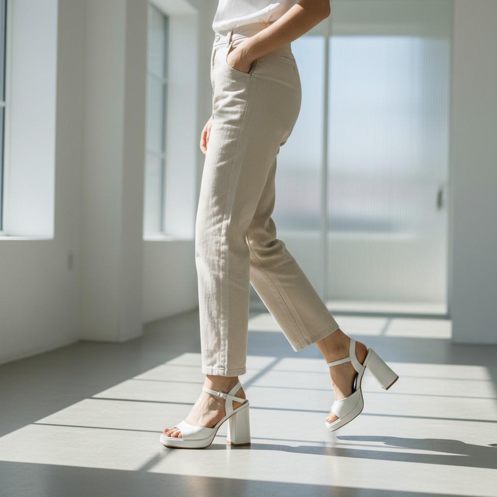 Silver Platform Sandals Women Chunky Block Heel Ankle Strap Elegant Comfortable Open Toe Party Heels