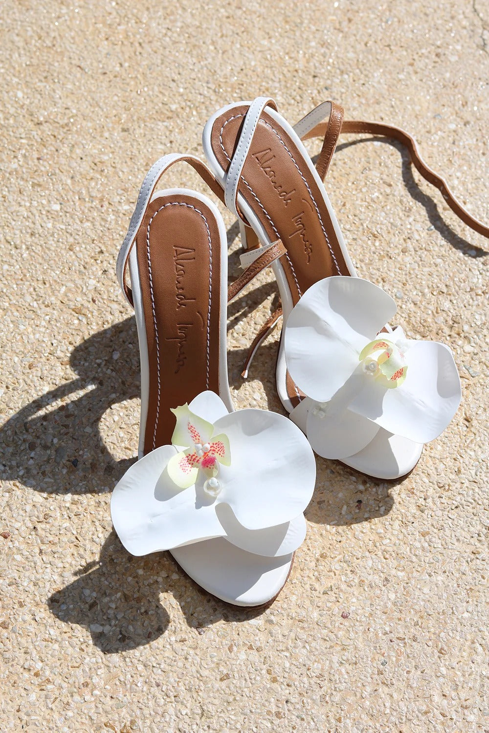 Fiona White Flower Heels – Bridal Orchid Stiletto Sandals