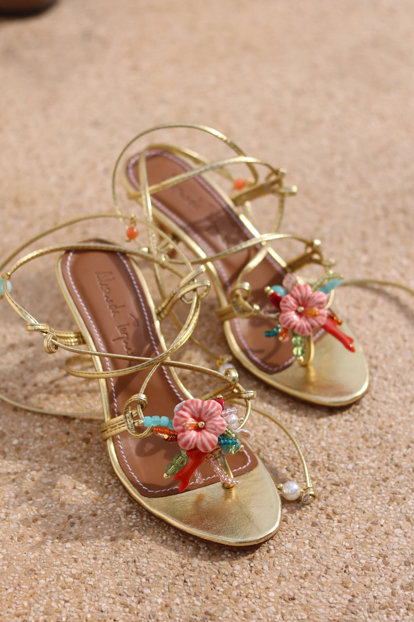 Golden Heels – Floral Wrap Statement Sandals