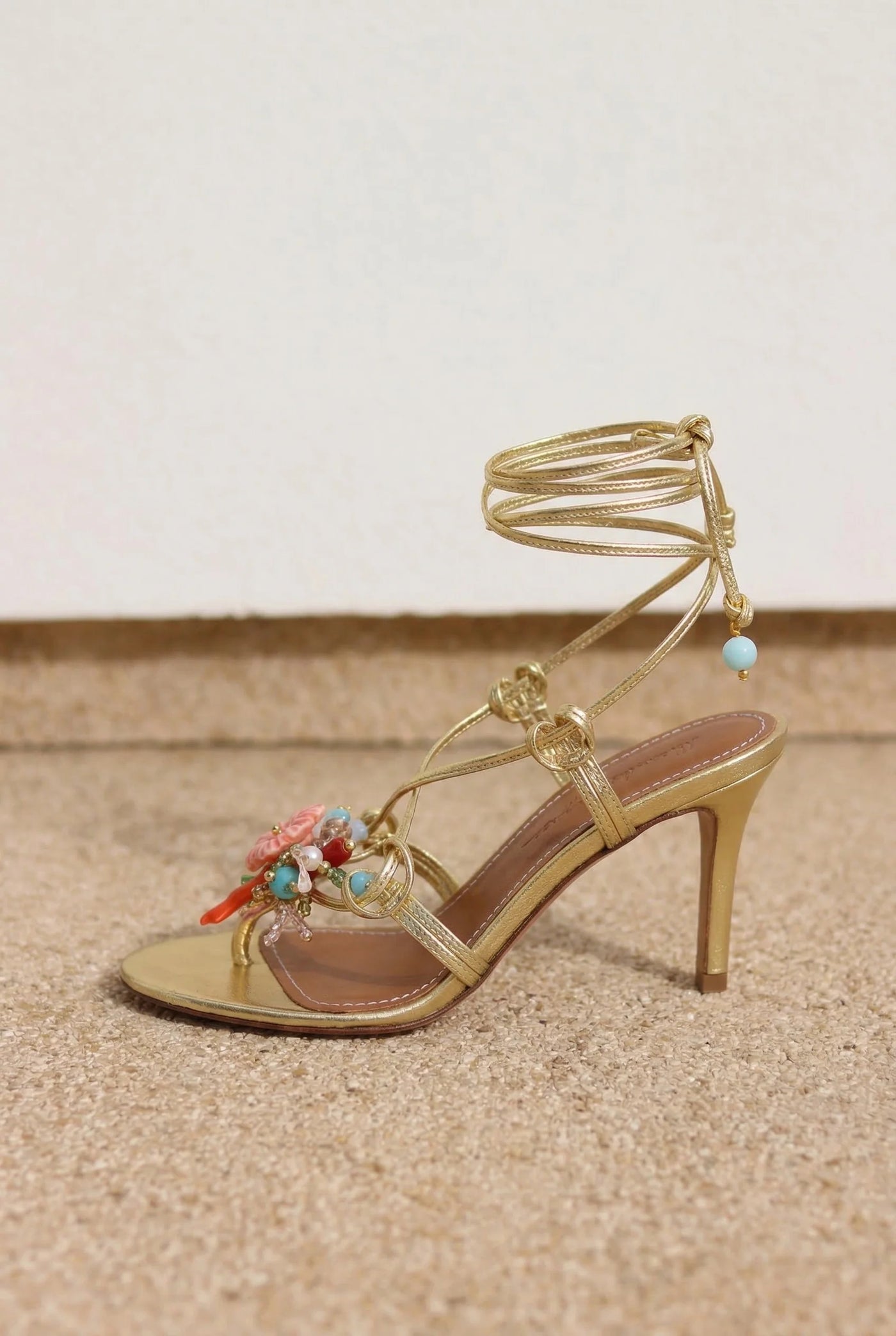 Golden Heels – Floral Wrap Statement Sandals