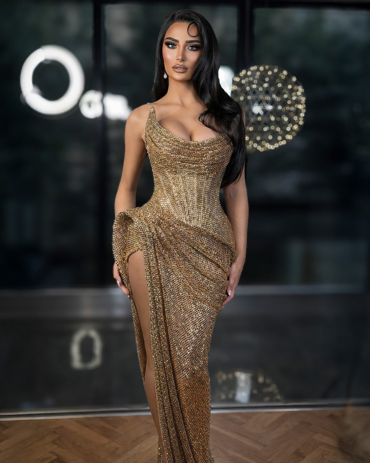 Gold Crystal Corset Dress - SimmiUnique