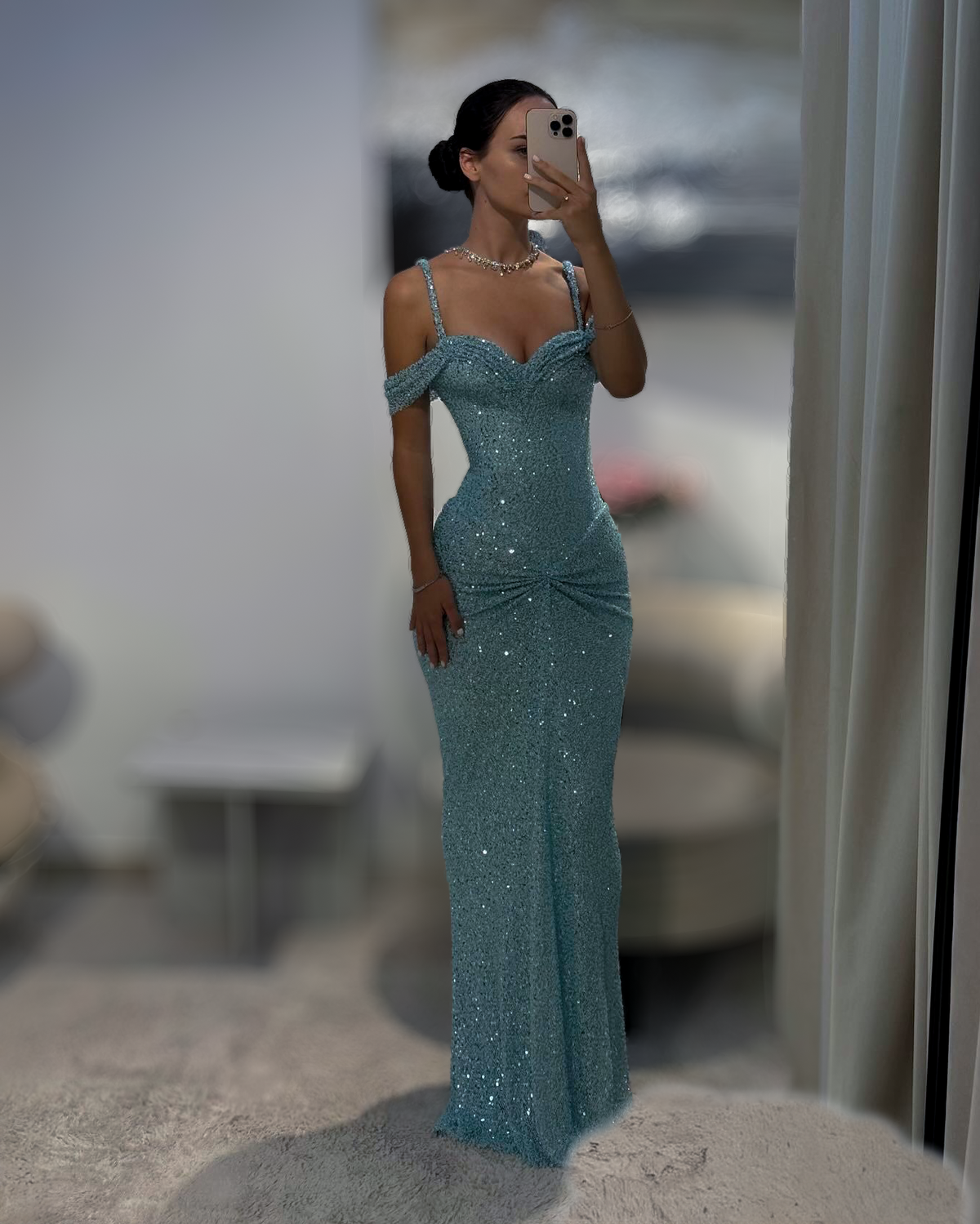 Ice Blue Sequin Corset Evening Gown - SimmiUnique