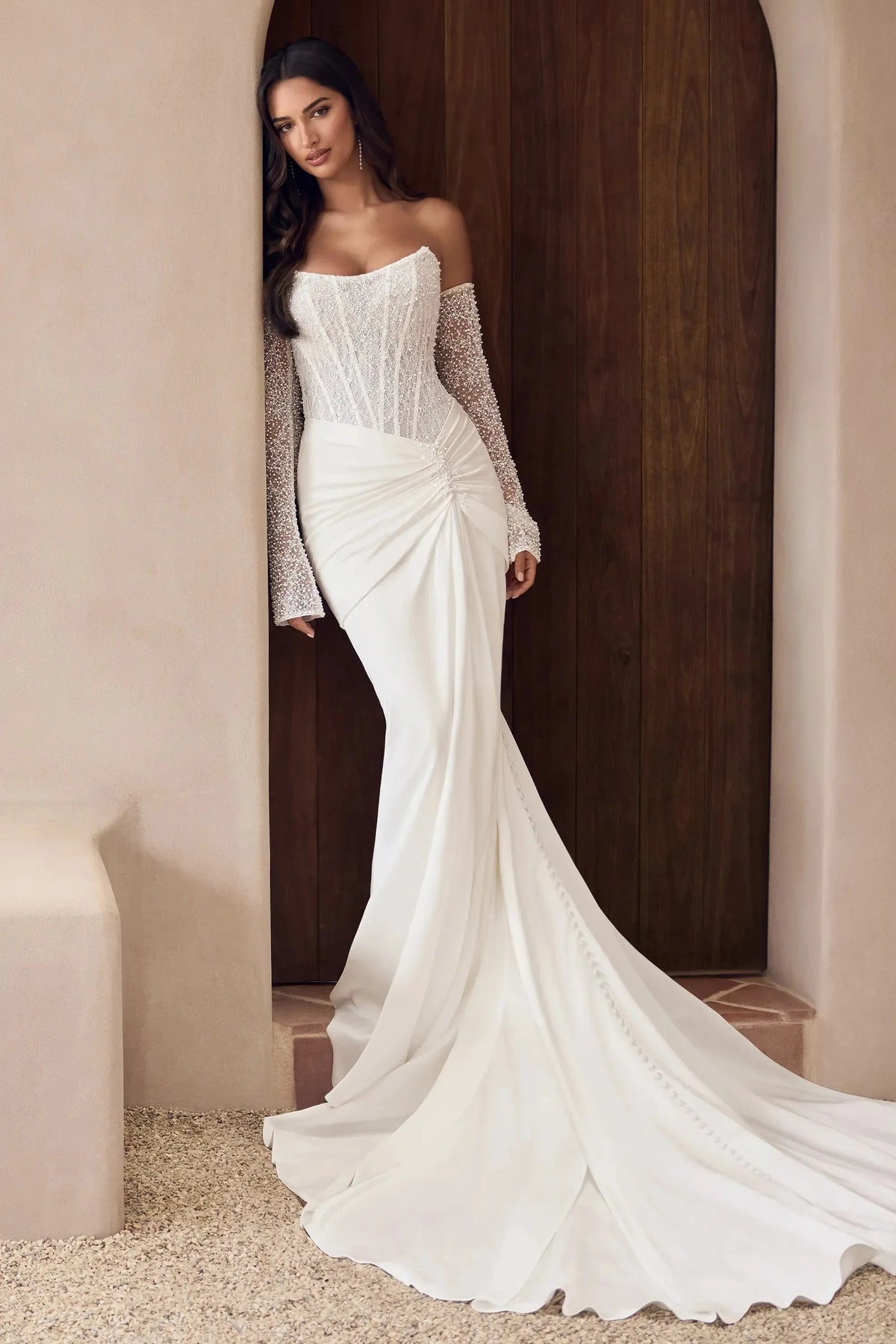 Anya Satin Fit & Flare Wedding Dress, luxury bridal gown, additional product image 7 by SimmiUnique