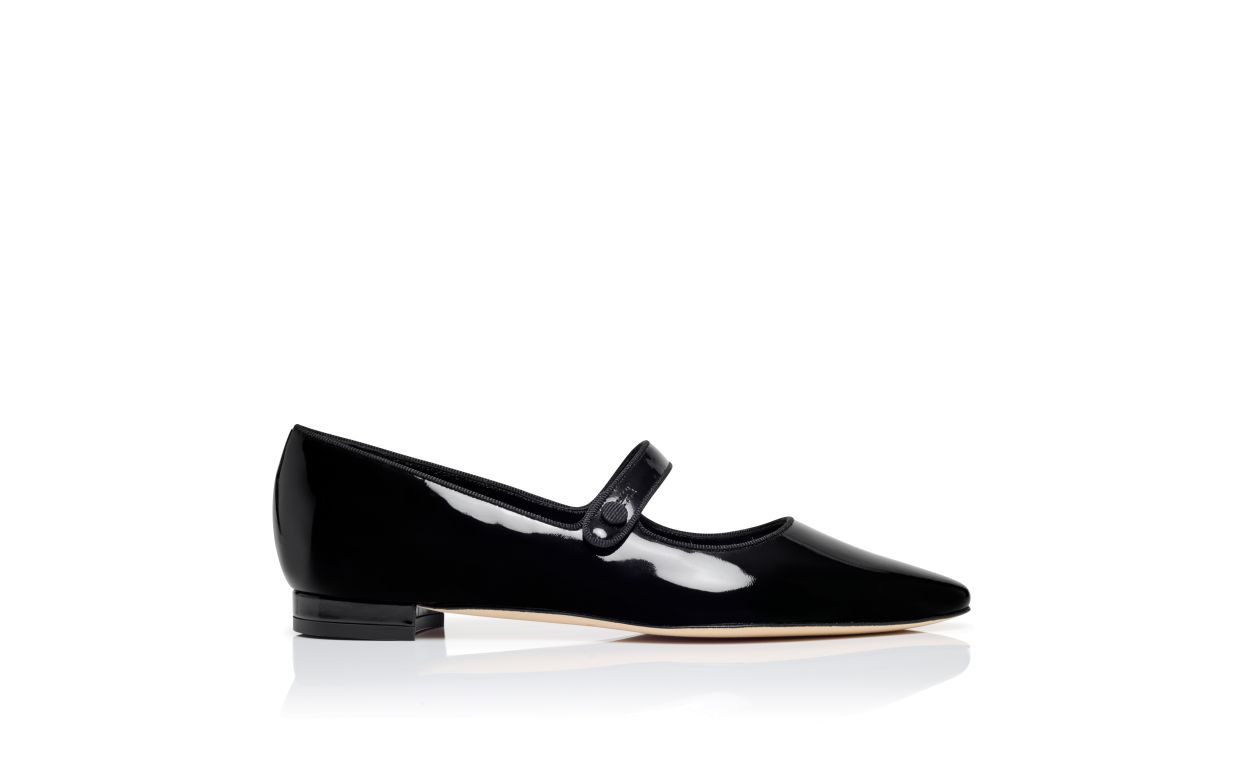 Ophelia Pearl Black Pointed Toe Mary Jane Shoes – side profile showing black pointed toe, patent leather, SimmiUnique