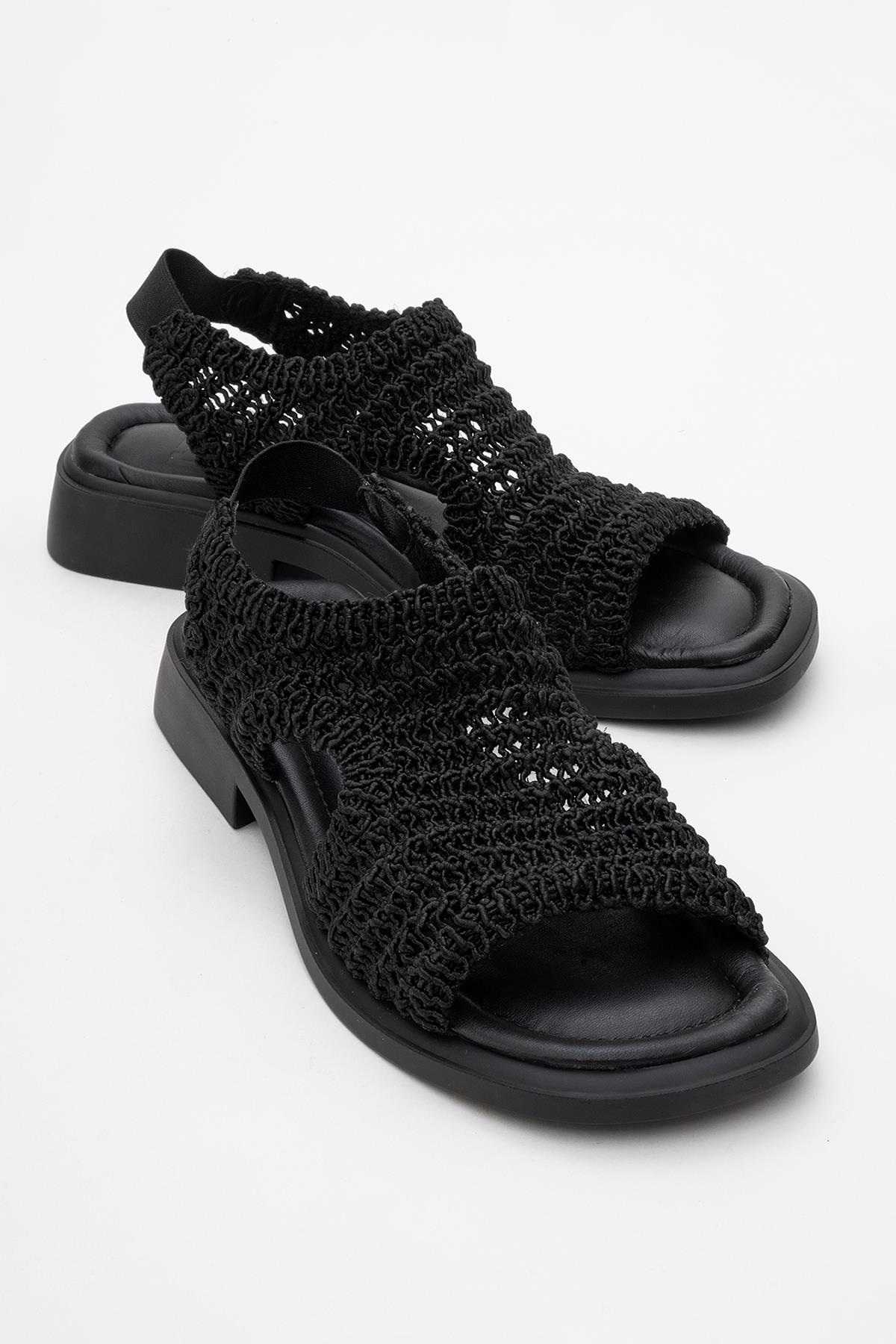 Weave - Black Leather Woven Sandal – front three-quarter view showing leather, black, SimmiUnique
