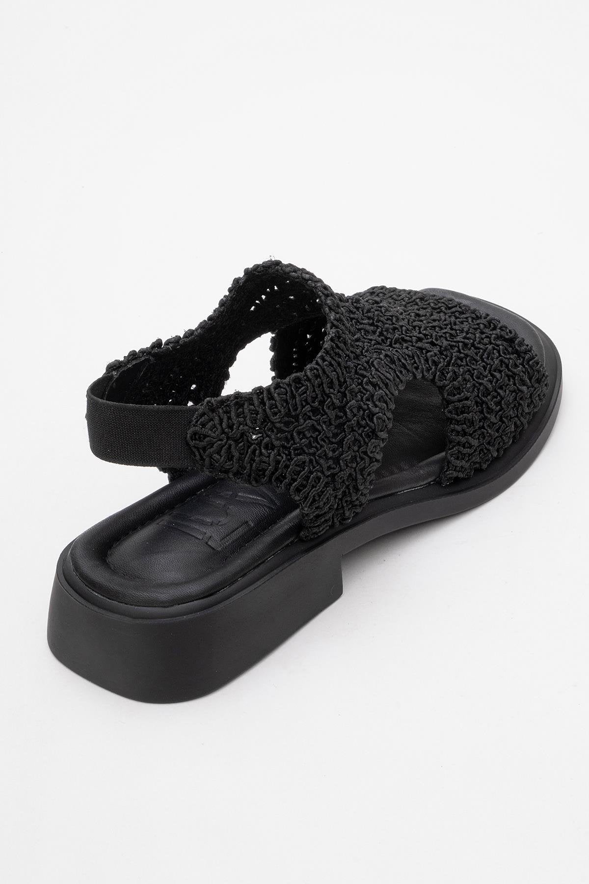 Weave - Black Leather Woven Sandal – back view showing leather, black, SimmiUnique