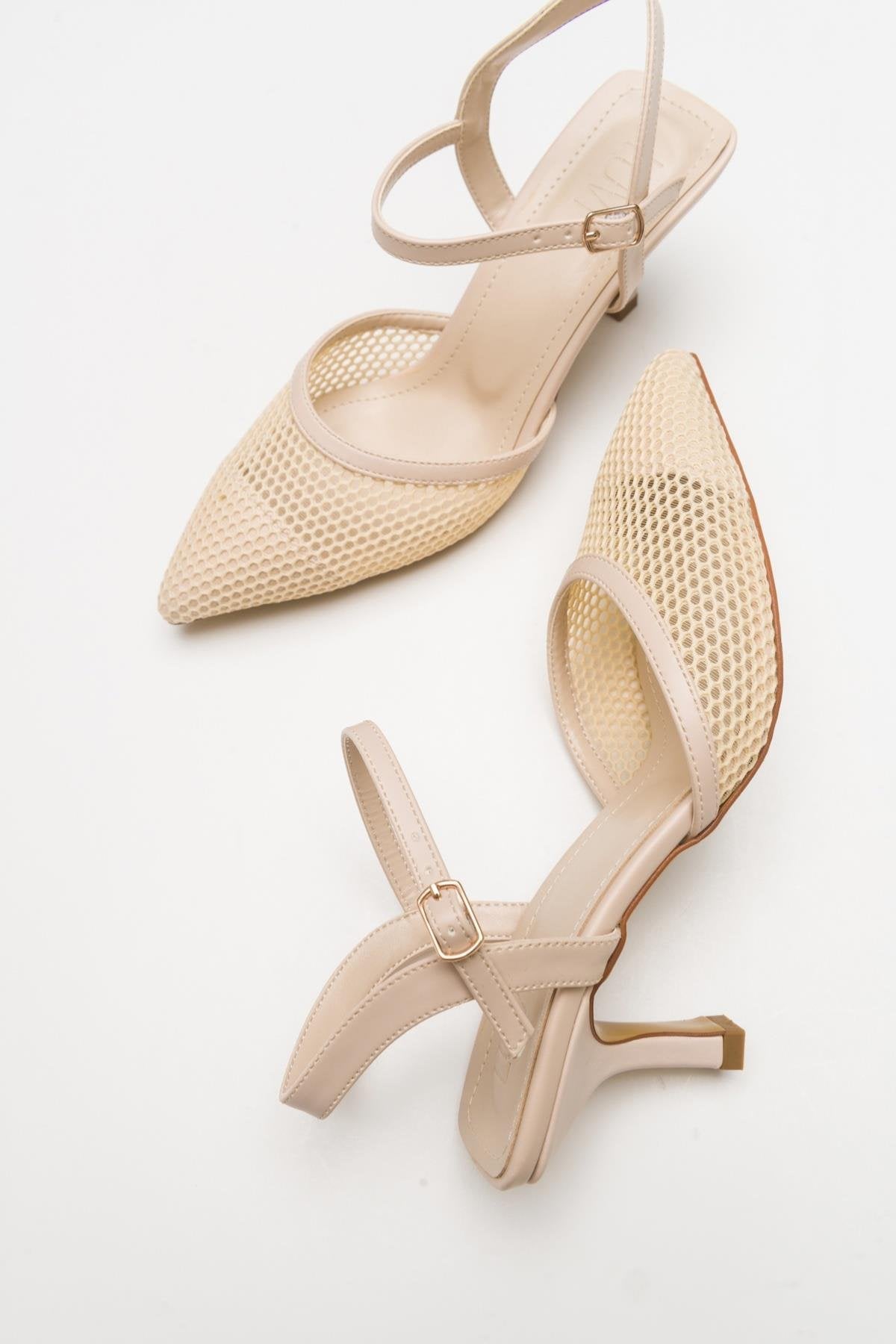 Chic - Beige Heeled Shoe – side view showing leather, SimmiUnique