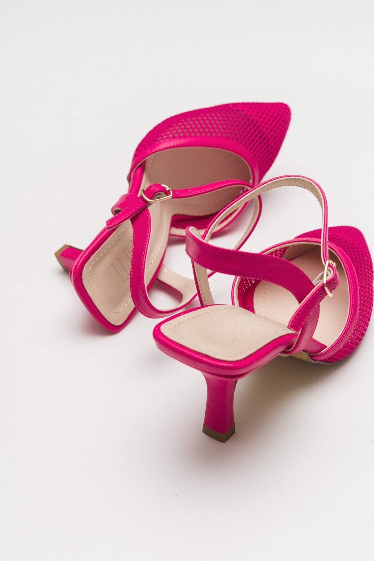 Chic - Fuchsia Heeled Shoe – detail view showing leather, SimmiUnique
