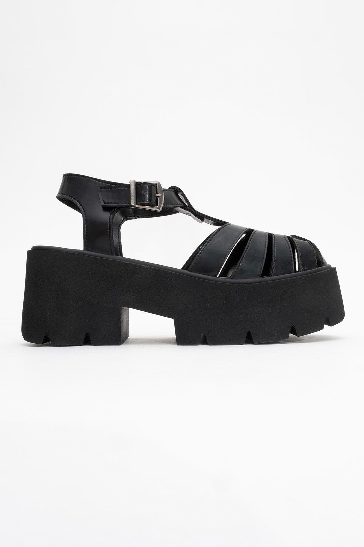 Verua - Black Platform Sandal – top view showing leather, black, SimmiUnique