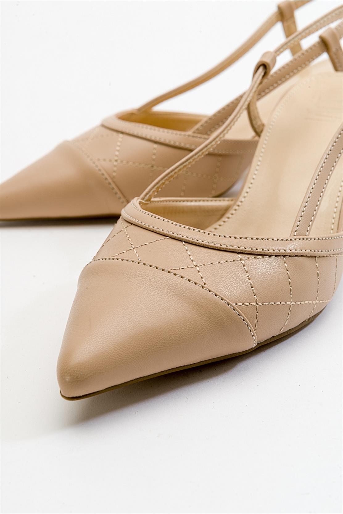 Point - Nude Heeled Shoe – heel view showing leather, nude, SimmiUnique
