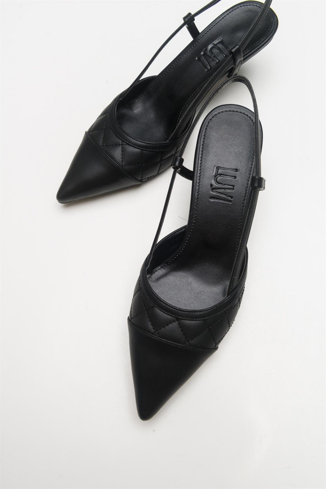 Point - Black Heeled Shoe – back view showing leather, black, SimmiUnique