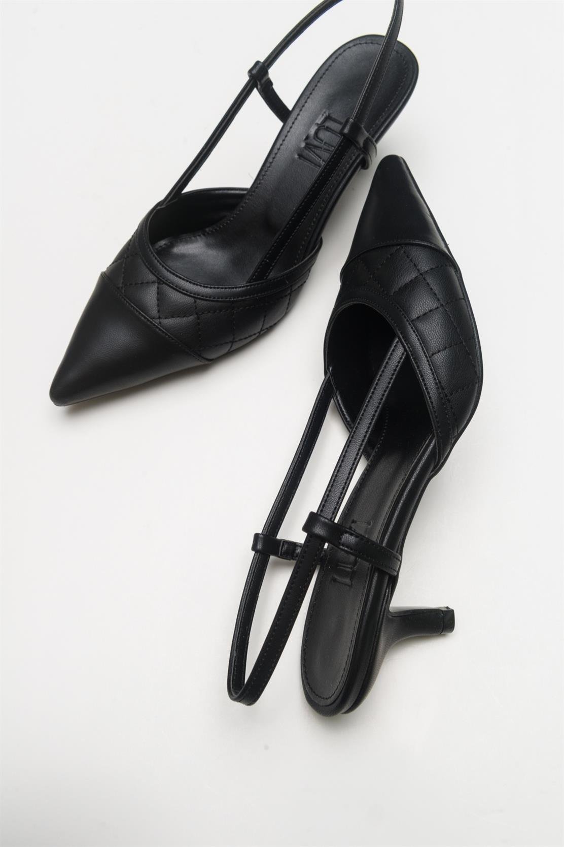 Point - Black Heeled Shoe – top view showing leather, black, SimmiUnique