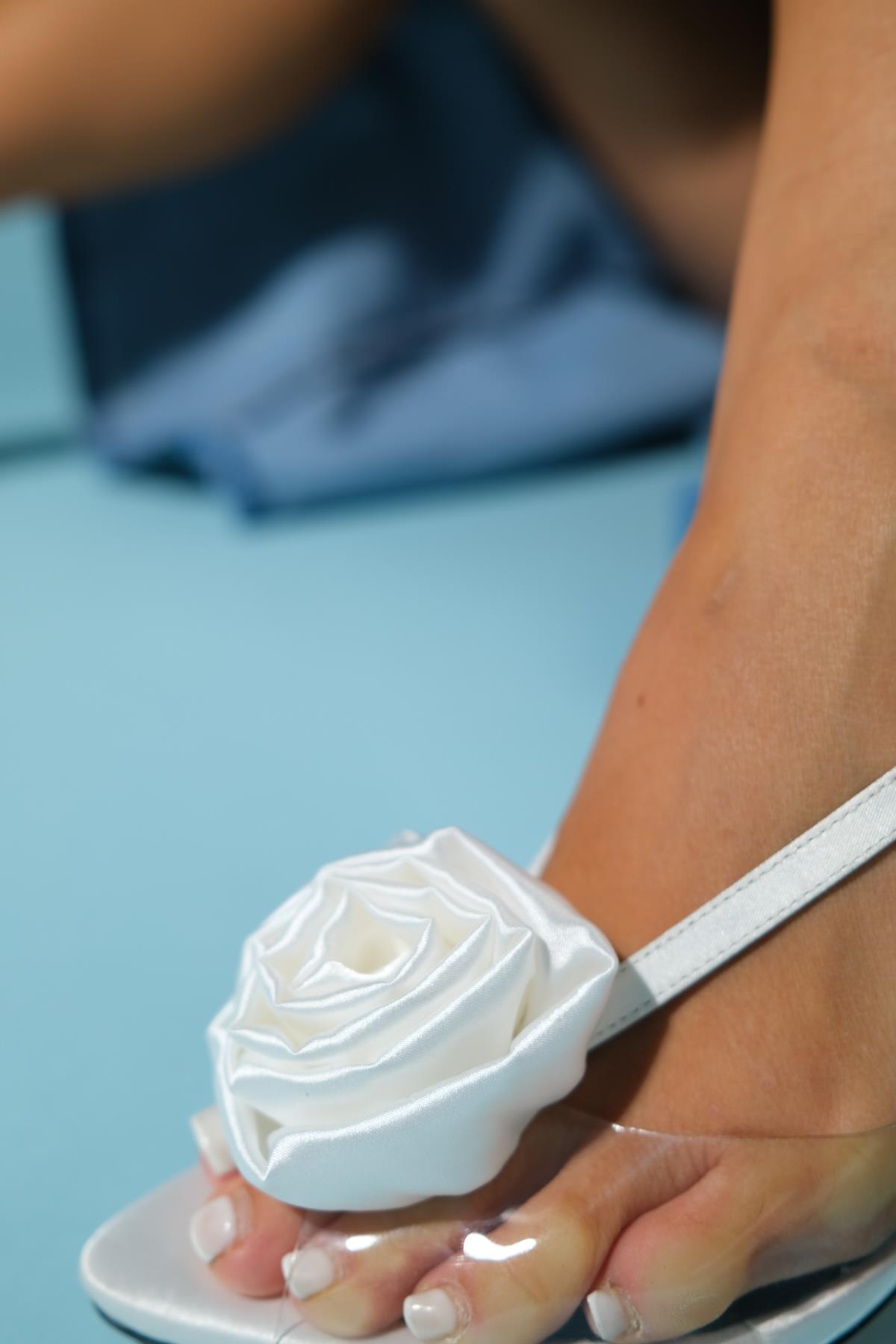 Aisne - White Floral Transparent Thin Heel Shoe – side view showing satin, leather, white, SimmiUnique