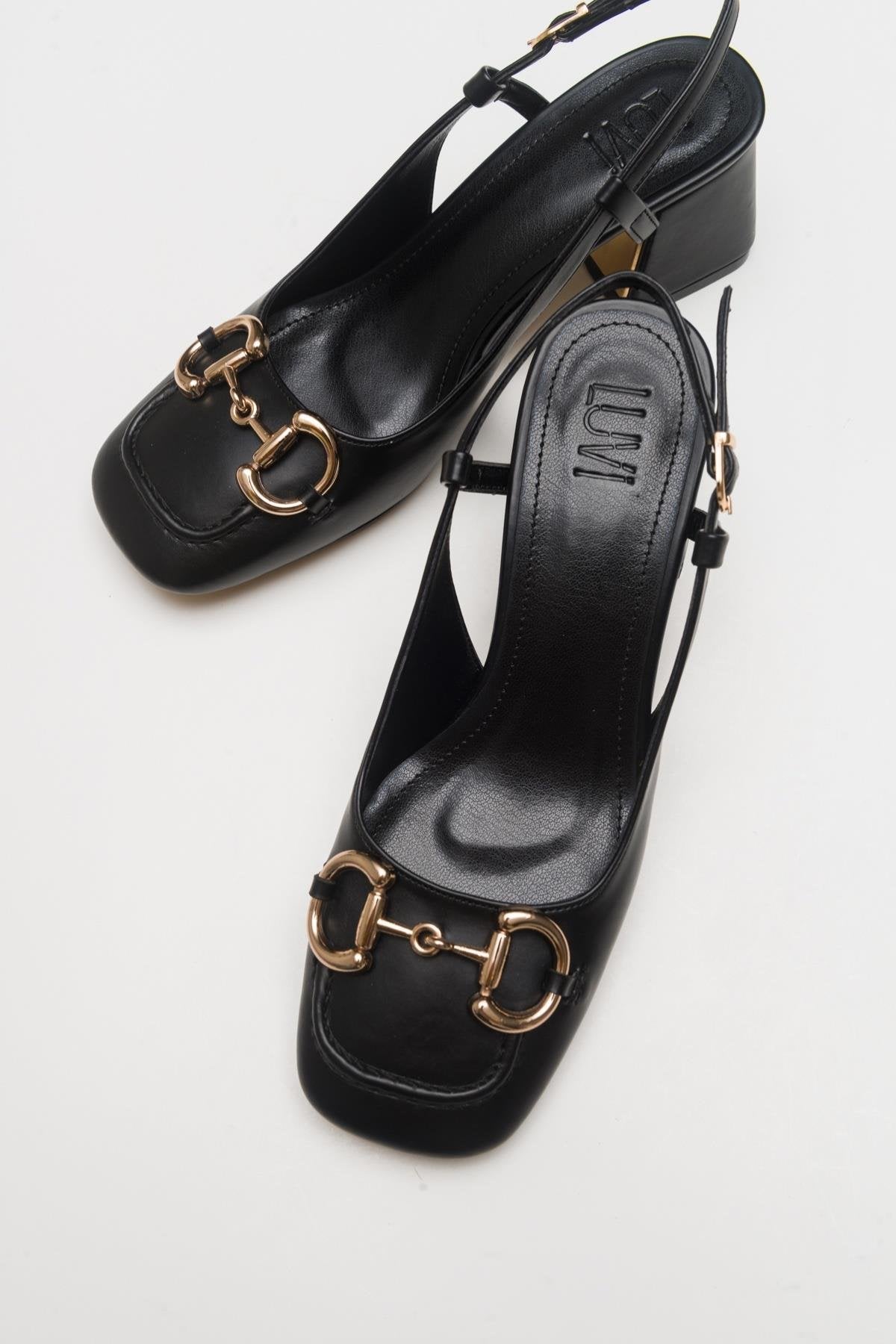 Karol - Black Heeled Shoe – front three-quarter view showing leather, black, SimmiUnique