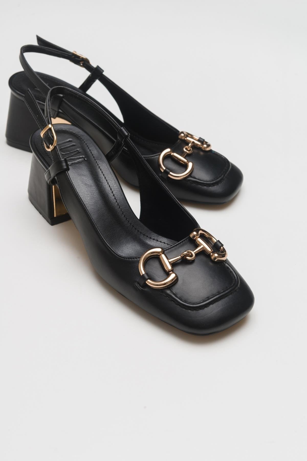 Karol - Black Heeled Shoe – back view showing leather, black, SimmiUnique