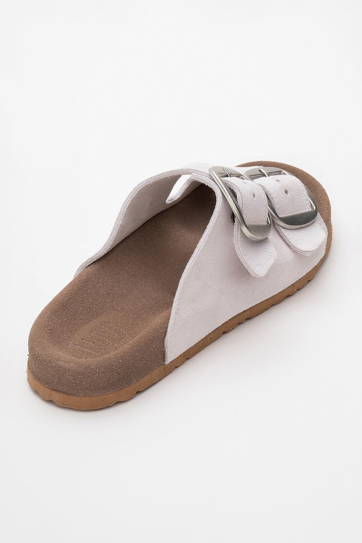 Ovesta - White Leather Slide Sandal – back view showing leather, white, red, SimmiUnique