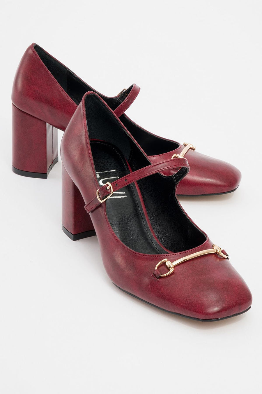 Levan - Burgundy Buckle Chunky Heel Shoe