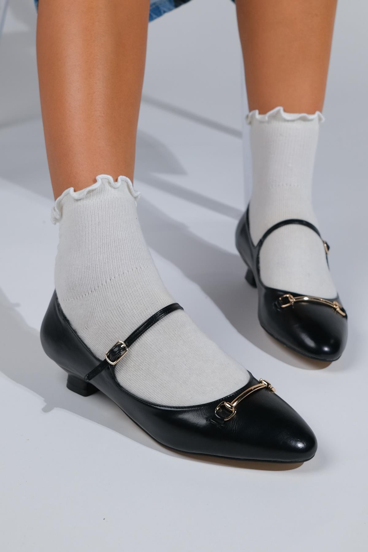 Ojen - Black Low Heel Shoe – back view showing leather, black, SimmiUnique