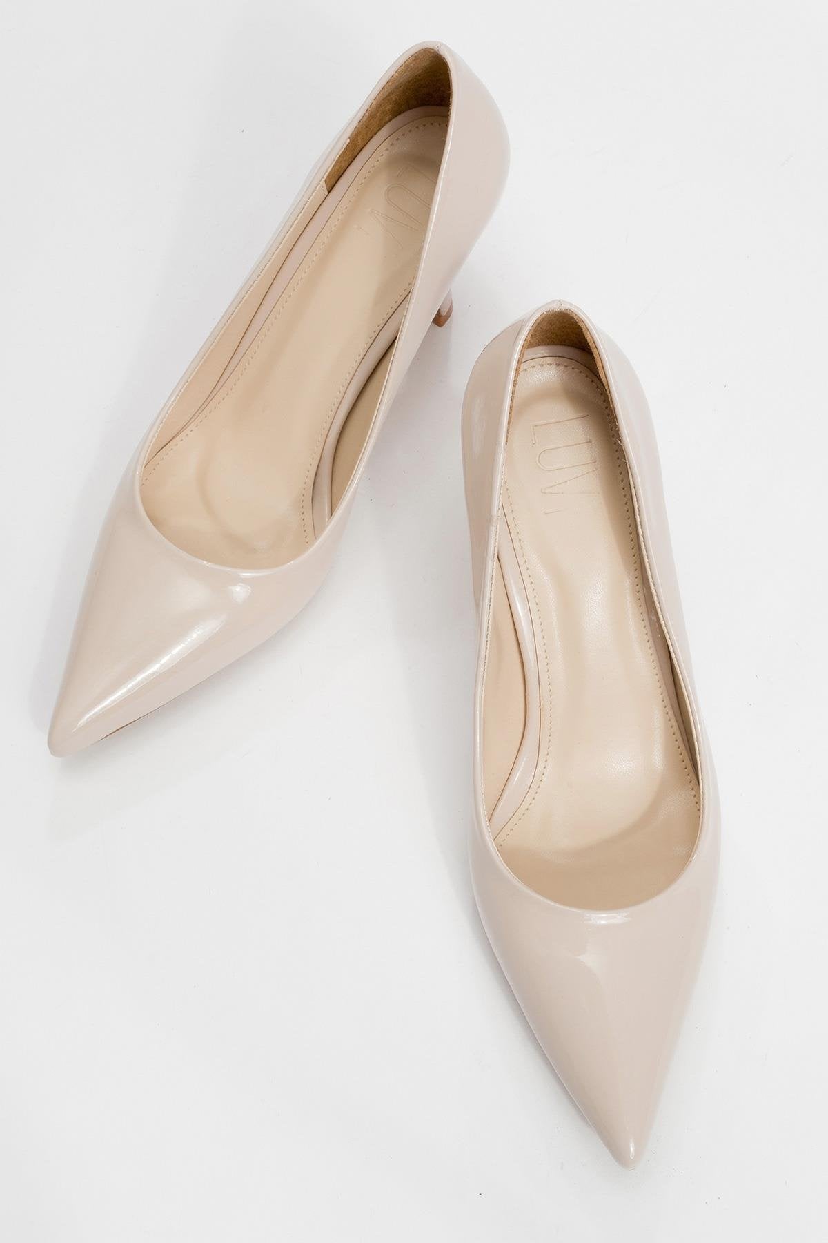 Calse - Beige Heeled Shoe – side view showing leather, SimmiUnique