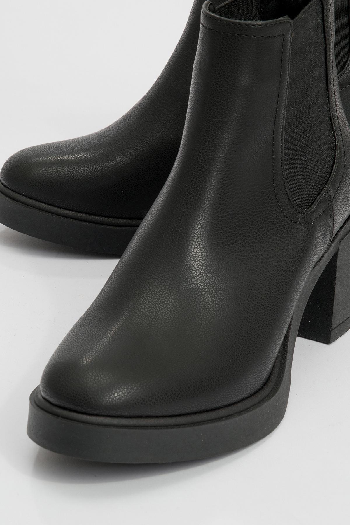 Loves - Black Block Heel Ankle Boot – detail view showing leather, black, SimmiUnique