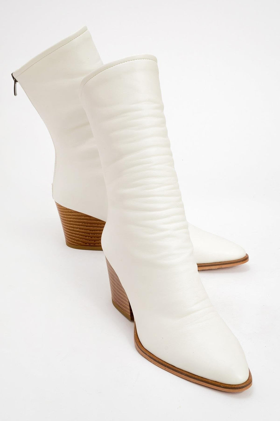 Laval - White Back-Zip Block Heel Boot