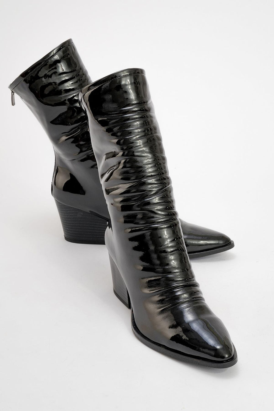 Laval - Black Patent Block Heel Boot