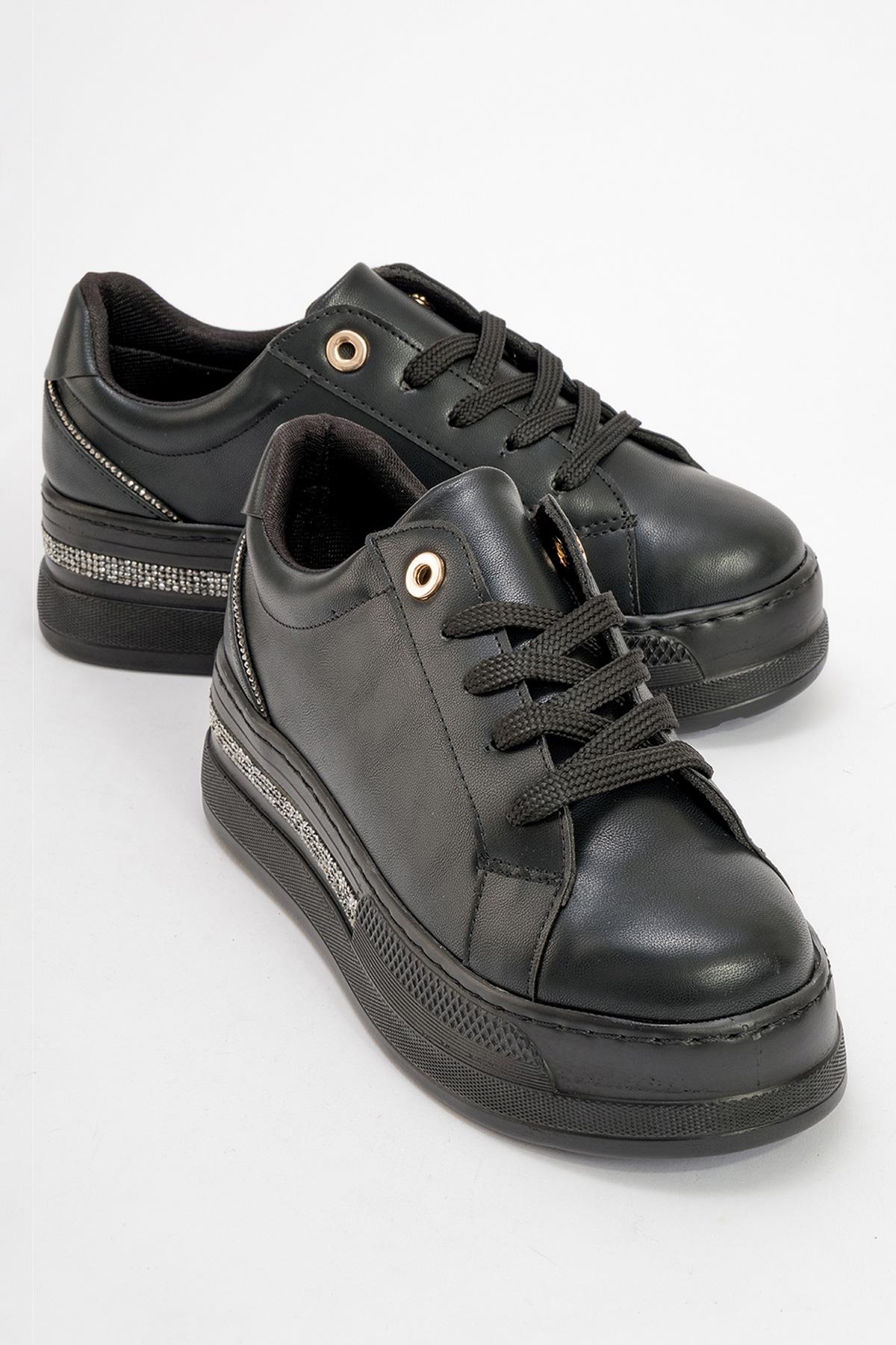 Poem - Black Embellished Chunky Platform Sneaker – front three-quarter view showing leather, black, SimmiUnique