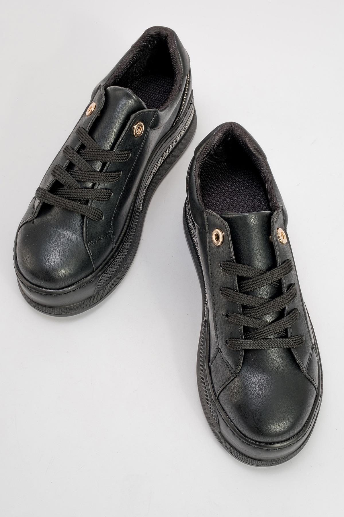 Poem - Black Embellished Chunky Platform Sneaker – side view showing leather, black, SimmiUnique