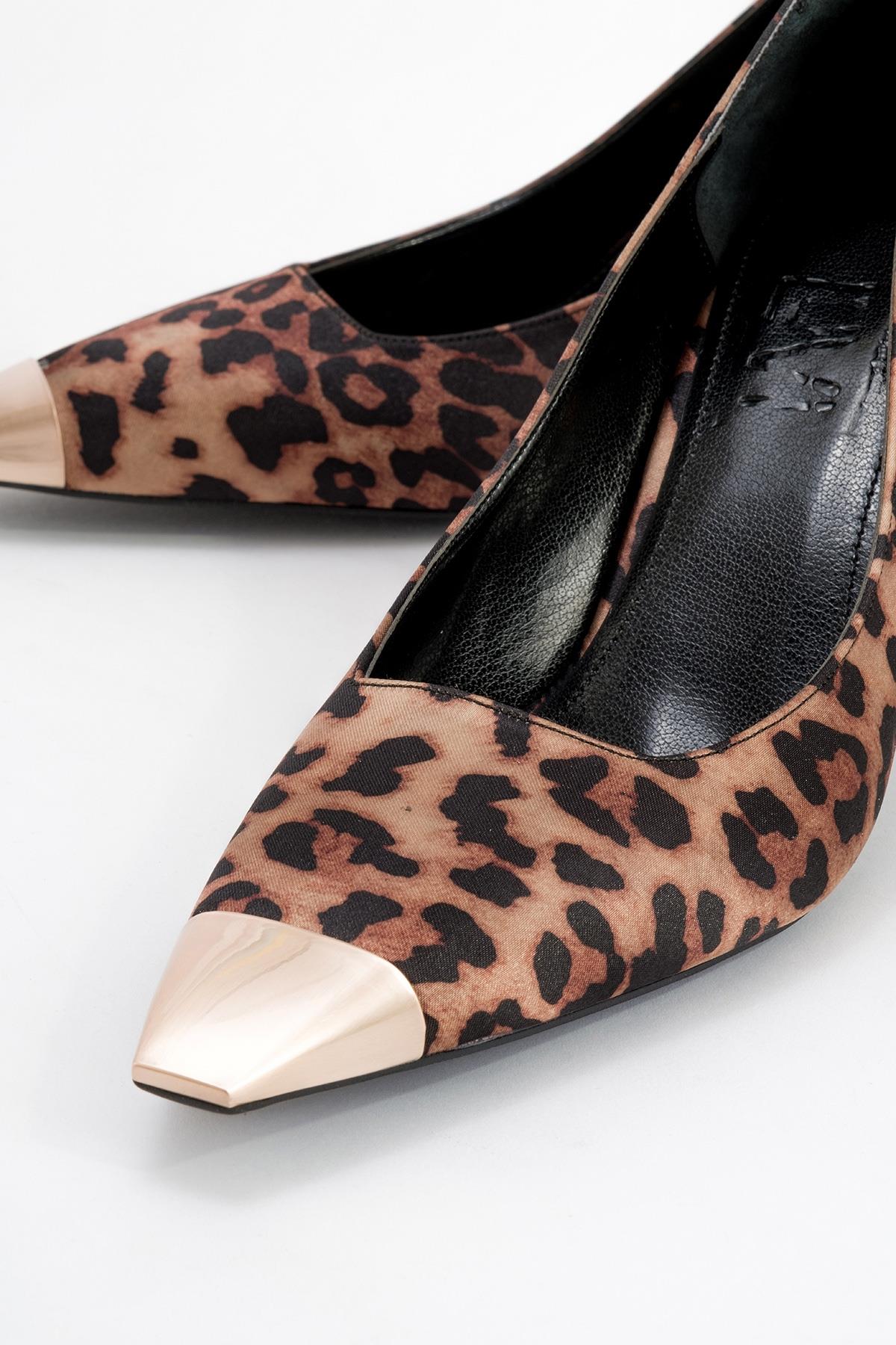 Moanda - Black/Yellow Patterned Stiletto Pump – detail view showing leather, black, SimmiUnique