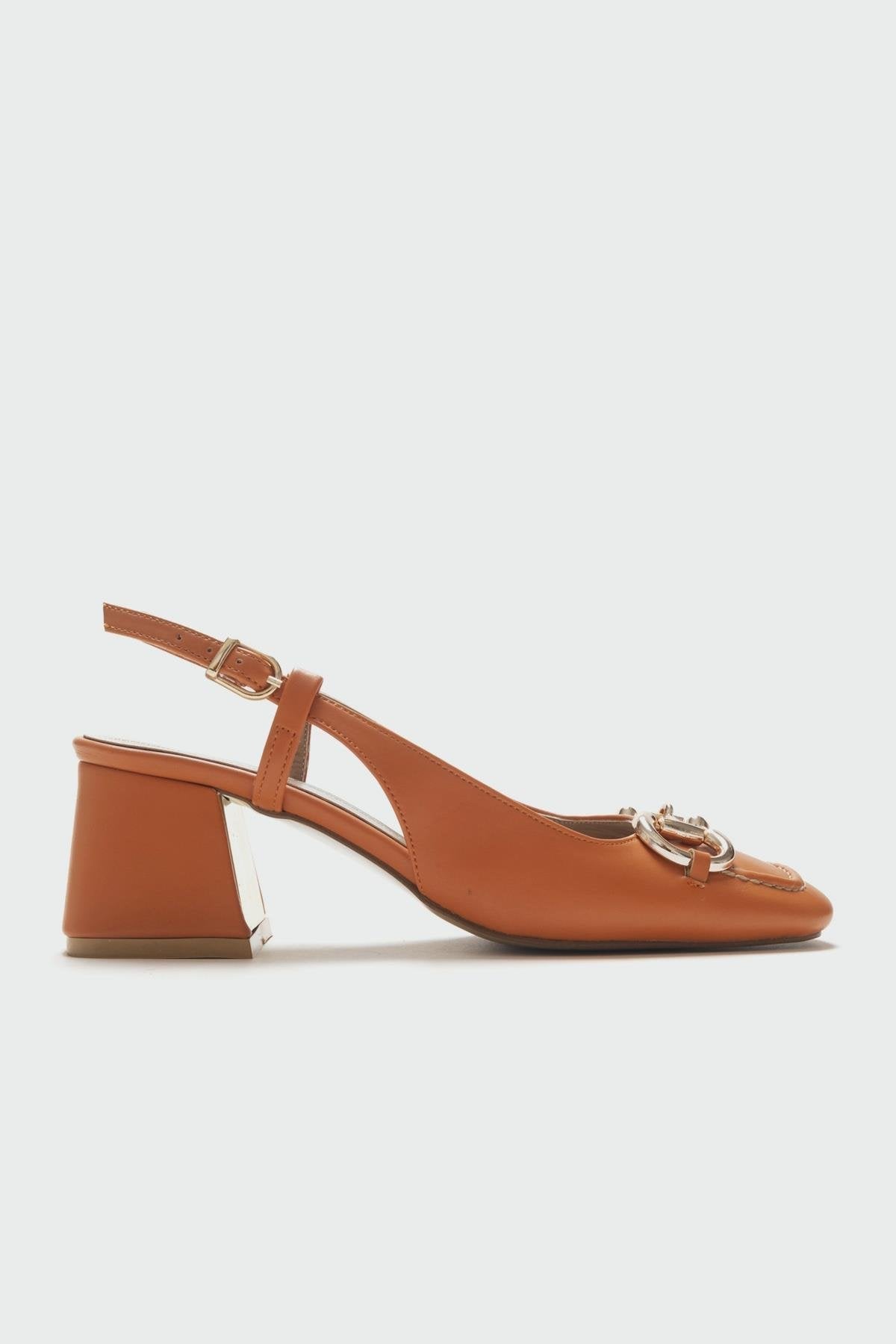 Karol - Orange Heeled Shoe – top view showing leather, SimmiUnique