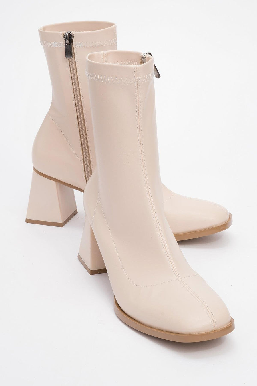 Plesa Beige Chunky Heel Boot
