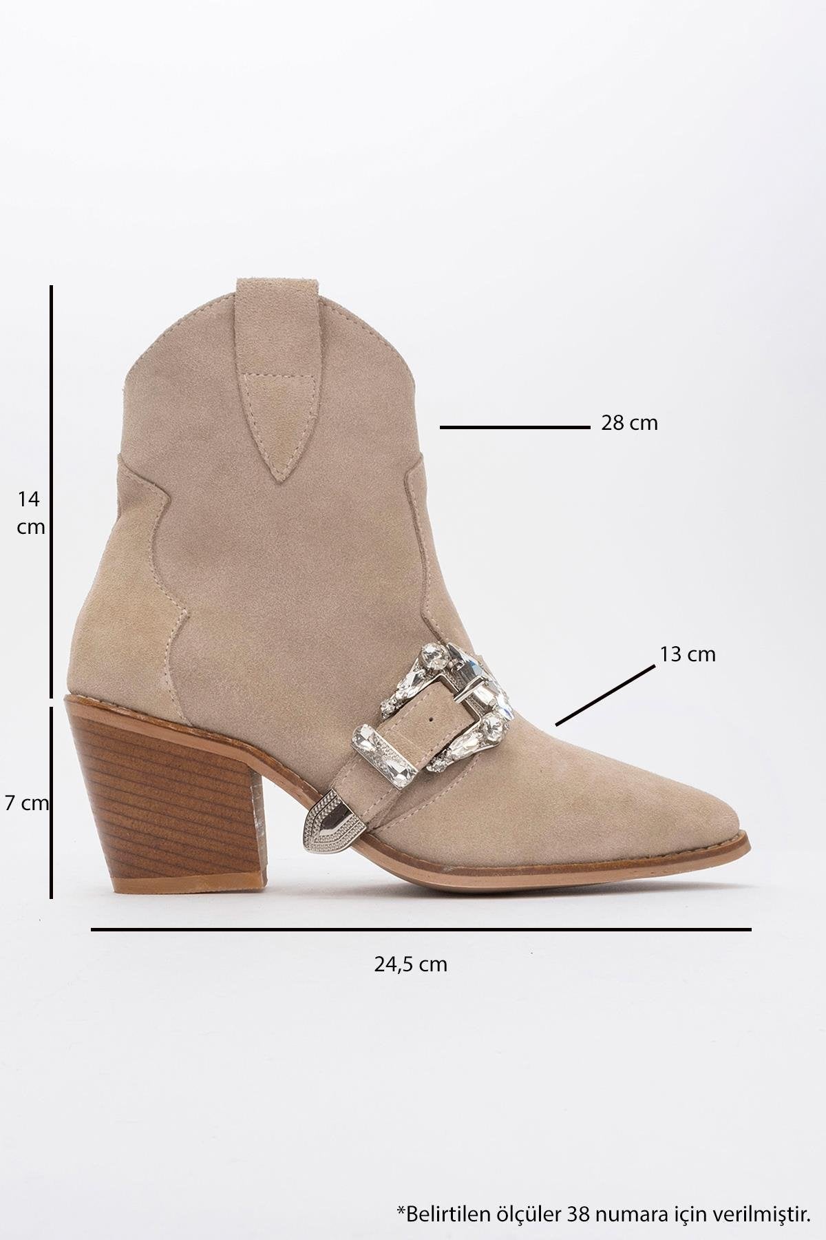 Any Beige Leather Jeweled Boot – heel view showing leather, SimmiUnique