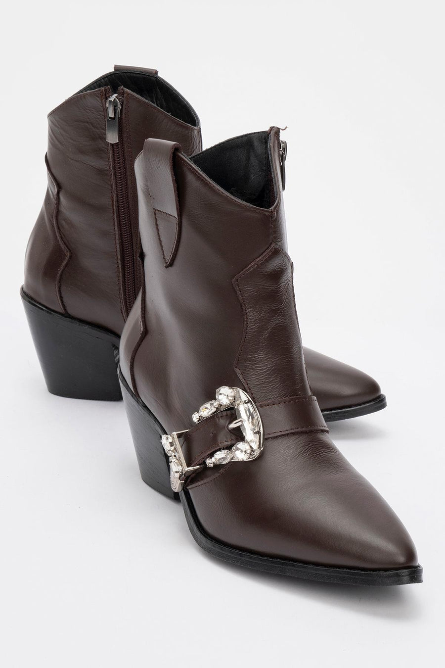 Any Brown Leather Jeweled Boot